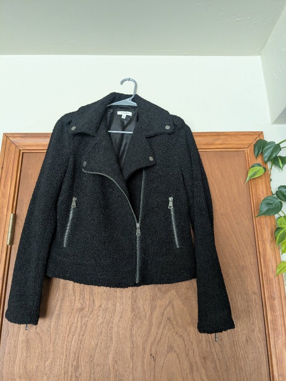 Max Studio Womens Moto Cropped Plush Faux Shearling Jacket S Black